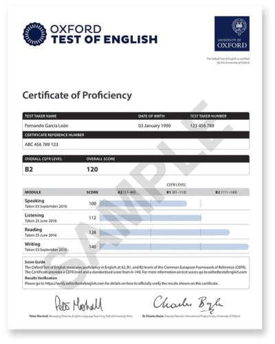 Acredita tu nivel de inglés con el certificado Oxford Test of English