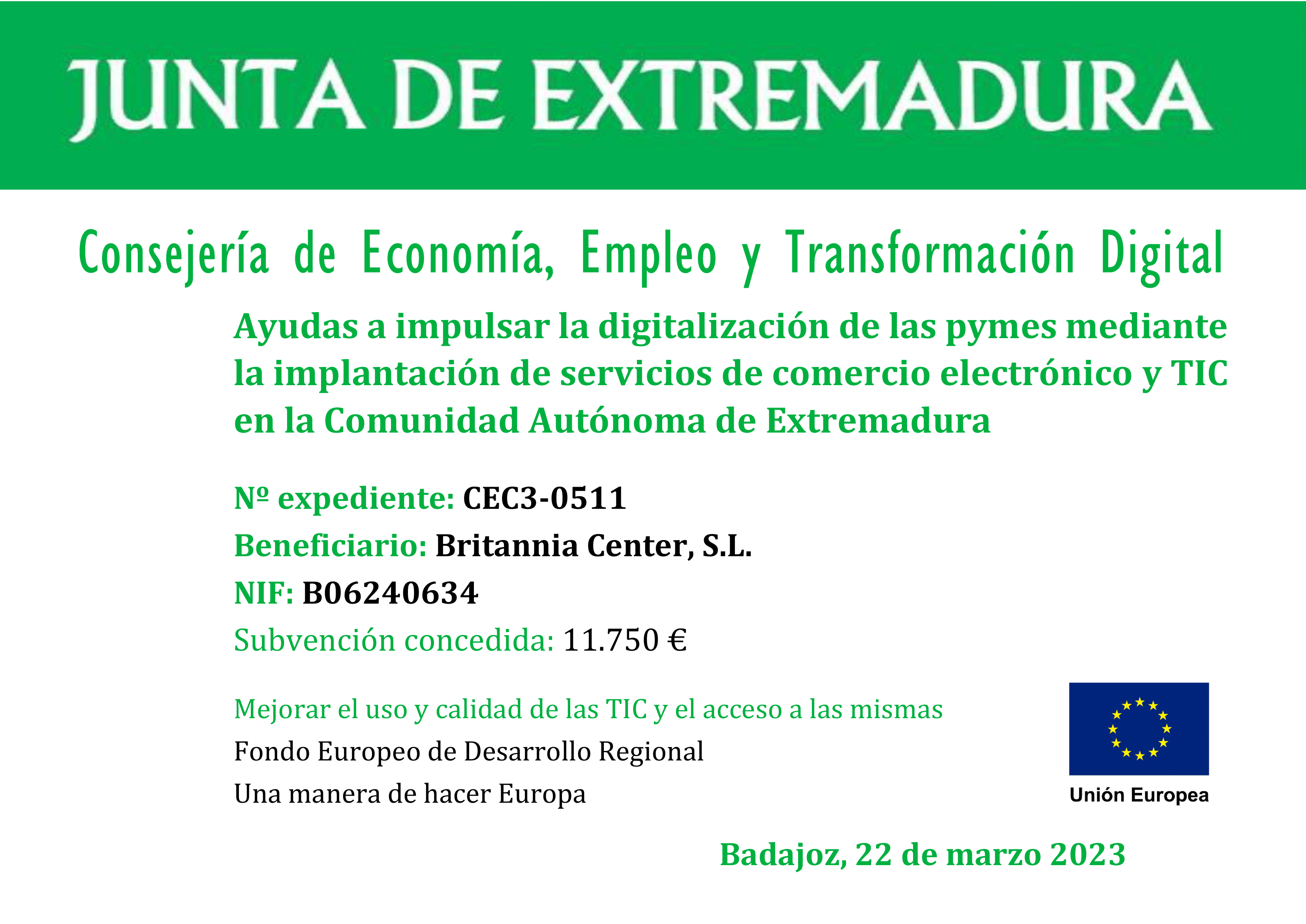 Britannia cartel junta Extremadura